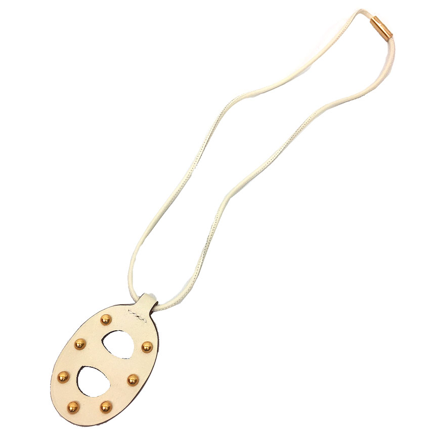 エルメス HERMES シェーヌダンクルPM スタッズ ネックレス スィフトカーフスキン U刻印 2022年製 アイボリー×ブラウン【未使用】【新古品】【中古】エルメス　アクセサリー　aq11004のサムネイル