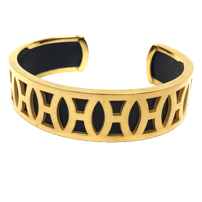 HERMES エルメス Hロゴ オープンバングル ブレスレット ゴールド ブラック アクセサリー【中古】エルメス　アクセサリー　ブレスレット aq11171