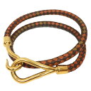 エルメス HERMES ジャンボ チョーカー 2連ブレスレット 編み込みレザー イントレチャート バイカラー メンズ レディース 男女兼用 オレンジ×キャメル ゴールド金具【中古】エルメス アクセサリー aq11897