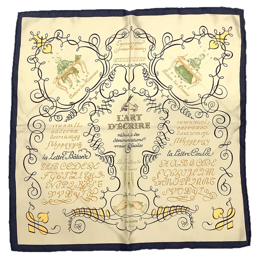 レア物！稀少品！HERMES　エルメス　カレ42　カレ45　スカーフ　L’ART D’ECRIRE 書の芸術　ベージュ系..