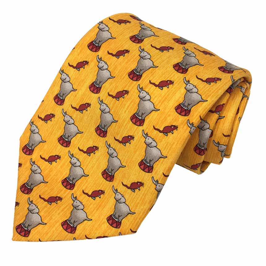 エルメス HERMES ネクタイ サーカス ぞう ねずみ シルク100% イエロー メンズ 男性 服飾小物【中古】エルメス メンズ 小物 aq11197