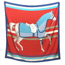 レア HERMES エルメス ショールカレ140 スカーフ CHEVAL A LA COUVERTIURE 馬着とともに シルク100% レッド×ブルー【中古】エルメス シルクスカーフ aq11772