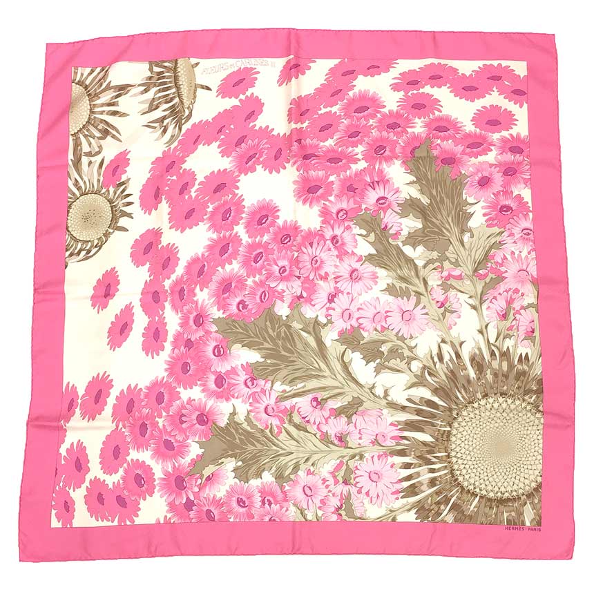 【美品】HERMES エルメス カレ90 牡丹柄 フラワー 花柄 白 ピンク 楽天市場】エルメス カレ90 の花の通販