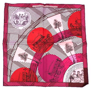 超レア物 希少HERMES エルメススカーフ カレ45 JEU DES OMNIBUS REMIX オムニバスゲーム・リミックス シルク100% BE/PARME/FUCHISA ピンク系【未使用】【新品】【美品】エルメス シルクスカーフ カレ45 aq12166