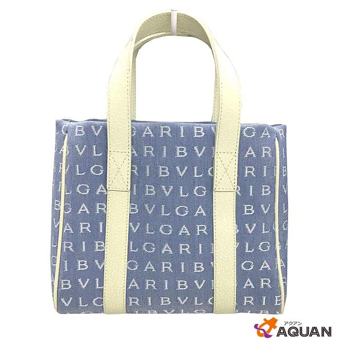ブルガリ BVLGARI ロゴマニア ミニトートバッグ ミニバッグ キャンバス×レザー ブルー バック【美品】【中古】ブルガリ　バック レディース aq11904