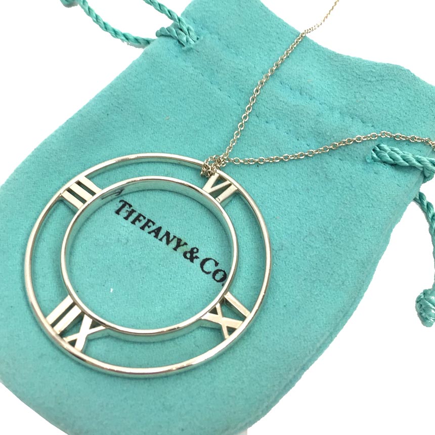 レア物 稀少 ティファニー TIFFANY＆Co. ATLAS アトラス オープン メダリオン ペンダント ネックレス エクストララージ Wサークル ラウンド シルバー925【中古】ティファニー ネックレス aq9770