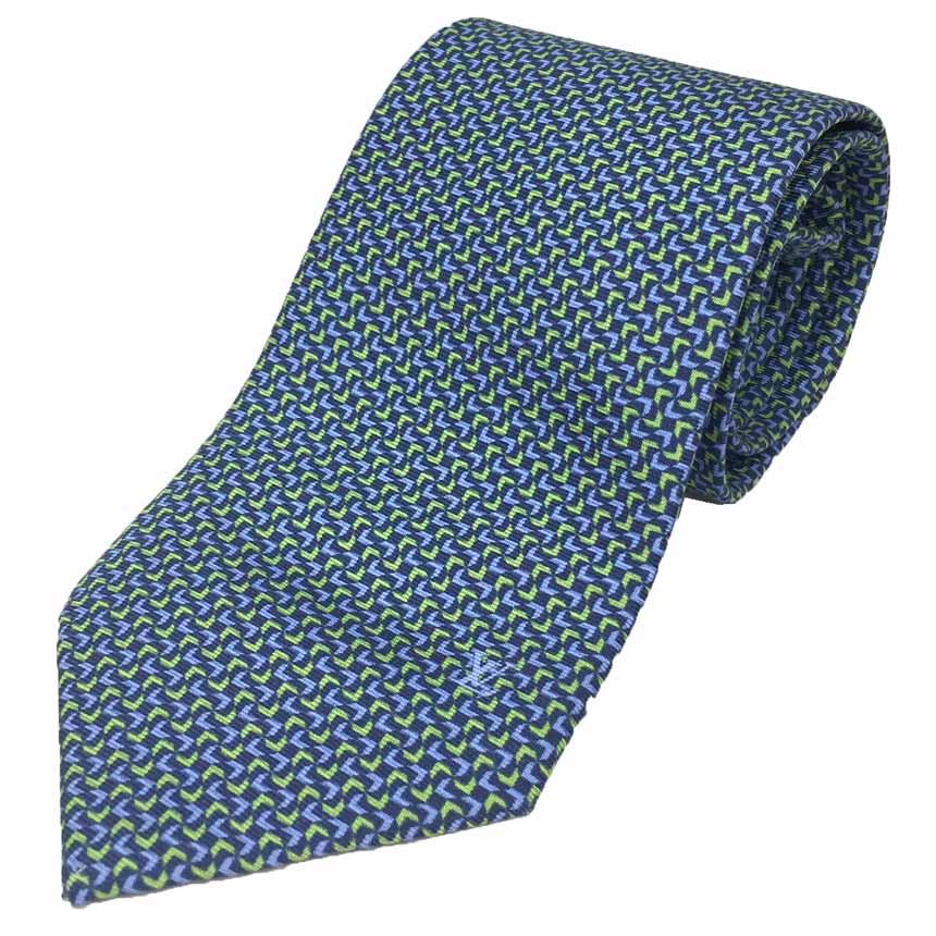 LOUIS VUITTON ルイヴィトン ネクタイ M73155 クラヴァット・ブーメラン ブルー×グリーン シルク100％ メンズ ビジネスアイテム【新古品】【美品】【中古】aq11950