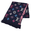 LOUIS VUITTON ルイヴィトン エシャルプ・ロゴマニア レインボー M70899 ネイビー モノグラム マフラー ウール×シルク【中古】ヴィトン マフラー aq11540