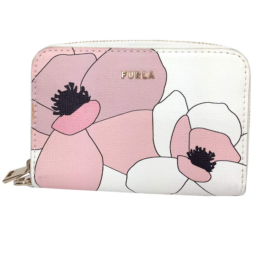 セール フルラ FURLA コインケース 小銭入れ カードケース 名刺入れ マグノリアコレクション 日本限定デザイン BABYLON S ZIP AROUND ジップアラウンドコインケース ホワイト×ピンク【新古品】【美品】【中古】フルラ 財布小物 aq9266