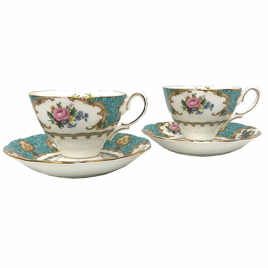 ROYAL ALBERT　ロイヤルアルバート　Lady Ascot　レディーアスコット　カップ＆ソーサー　ペア　2客セット　ブルー　　コーヒー＆ティ兼用【新古品】【美品】【中古】ロイヤルアルバート　食器　aq12188