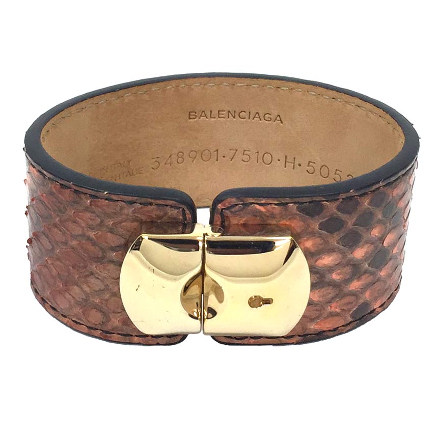 セール BALENCIAGA バレンシアガ パイソン ブレスレット 348901 バングル Mサイズ ブラウン【中古】バレンシアガ アクセサリー aq5236