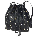 JIMMY CHOO ジミーチュウ JUNO ジュノ スタッズ ドローストリングバッグ 巾着ショルダーバッグ ブラック 黒【美品】【中古】ジミーチュー バック ...