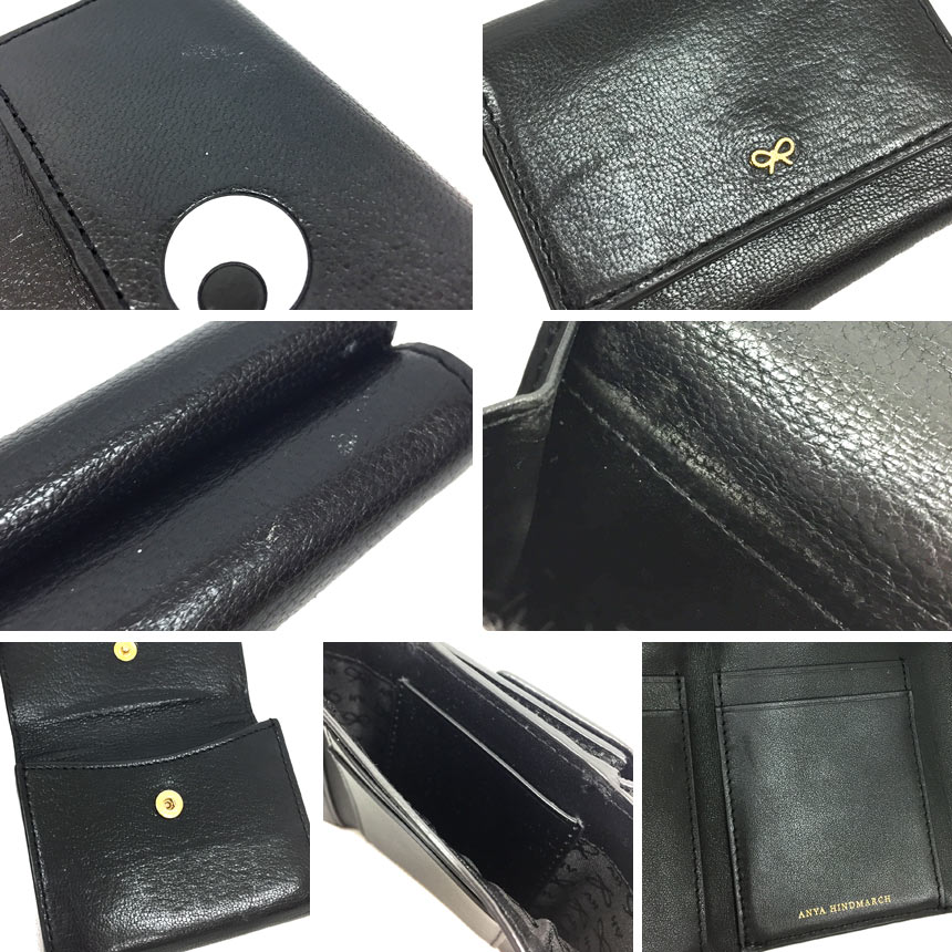 ANYA　HINDMARCH　アニヤハインドマーチ　MINI TRIFOLD EYES IN BLACK CAPRA　142670　ミニ財布　折財布　Eyes Mini Trifold 　ブラック　黒【中古】アニヤハインドマーチ　財布 aq11250