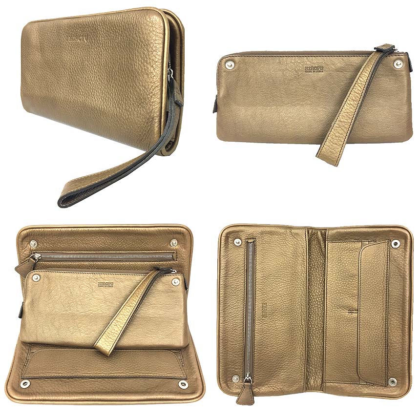 HIROFU　ヒロフ　長財布　リストレットポーチ　イタリア製　レザー　ゴールド　【中古】ヒロフ　財布小物　 aq10140