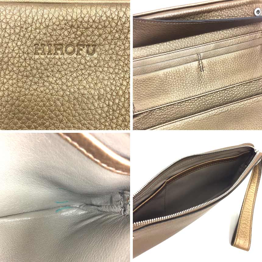 HIROFU　ヒロフ　長財布　リストレットポーチ　イタリア製　レザー　ゴールド　【中古】ヒロフ　財布小物　 aq10140