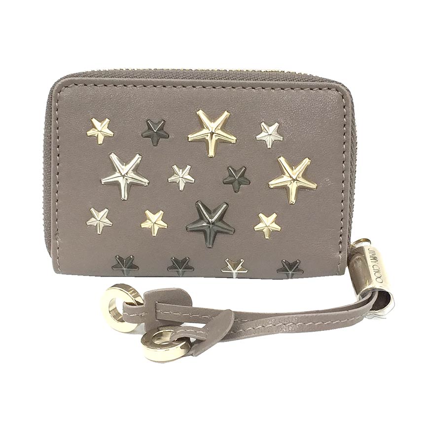 JIMMY CHOO ジミーチュウ コインケース 小銭入れ NELLIE ネリー 星型 スタッズ レザー グレージュ NELLIE MUSK/METALLIC MIX 財布【新古品】【美品】【中古】JIMMY CHOO レディース 財布 セール aq4257