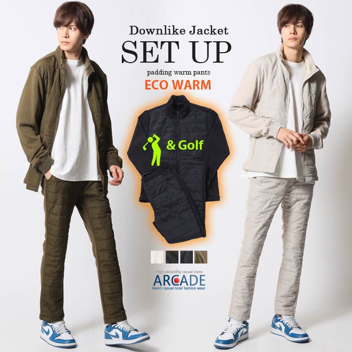 セットアップ 暖かい 裏起毛 暖パンツ 中綿入りジャケット ストレッチフリース setup スタンドブルゾン イージーパンツ ゴルフウェアのサムネイル