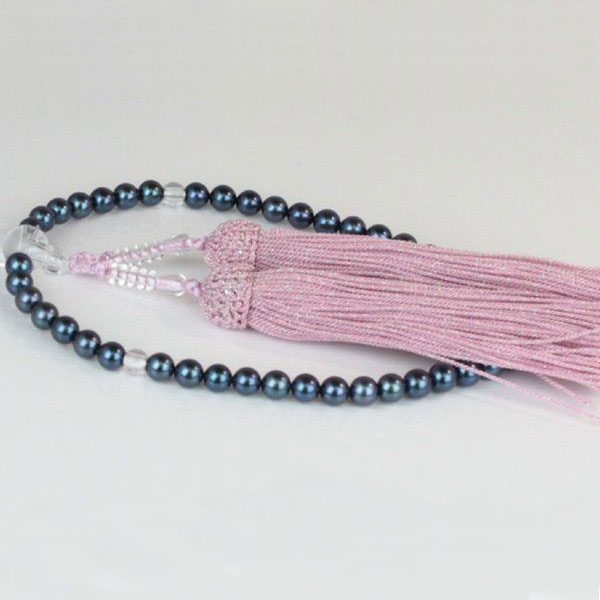 真珠 数珠 パール 念珠 アコヤ真珠 数珠 あこや真珠 ブルーブラック 黒真珠 6mm-6.5mm  ...