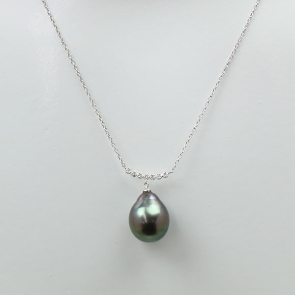 真珠 パール ペンダント 黒蝶真珠 パールペンダント 11mm-12mm ブラックカラー ブラックパール デザイン ダイヤ K18WG