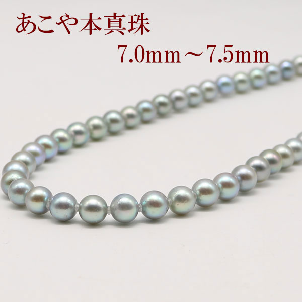 真珠 パール ネックレス あこや真珠 パールネックレス 7mm-7.5mm ブルーグレーパール ブルーグレーカラー シルバー アコヤ本真珠 冠婚葬祭 葬儀 葬式