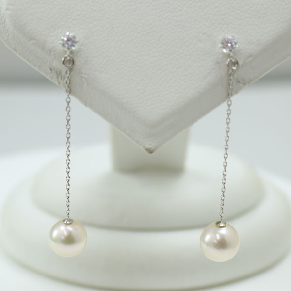 真珠 パール ロング ピアス あこや真珠 ロング パールピアス 7.25-7.5mm ホワイトグリーンピンクカラー ロング デザイン ホワイトゴールドのサムネイル