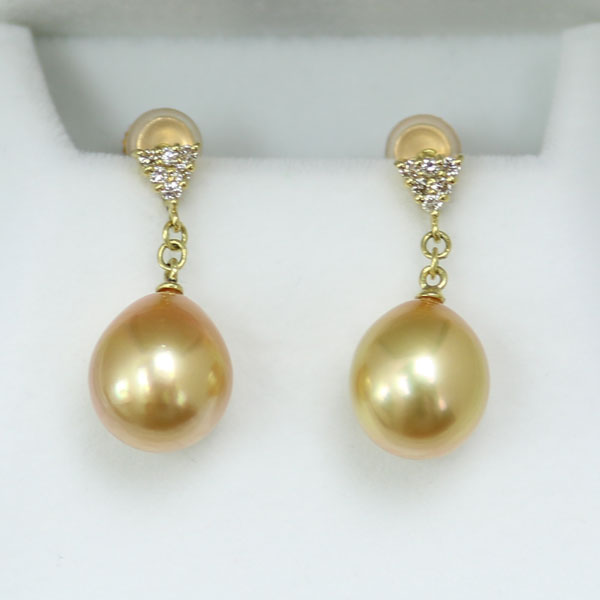 真珠 パール イヤリング 白蝶真珠 南洋真珠 パールイヤリング 9mm ダイヤ 0.16ct K18 イヤリング