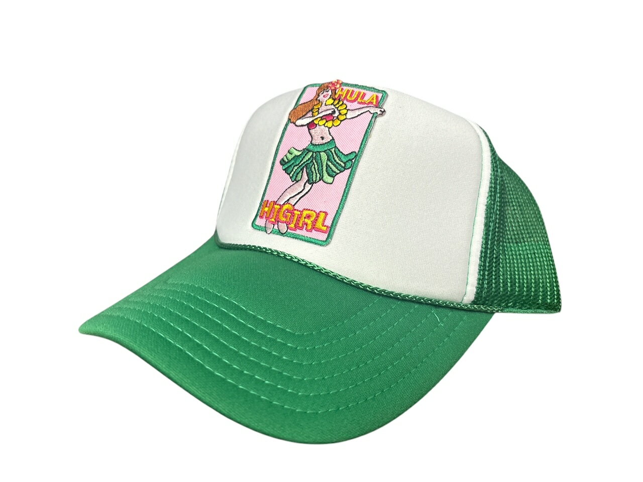 Rakuten - アメカジメッシュキャップ★MESH CAP★HULA HIGH GIRL　ホワイト/グリーン