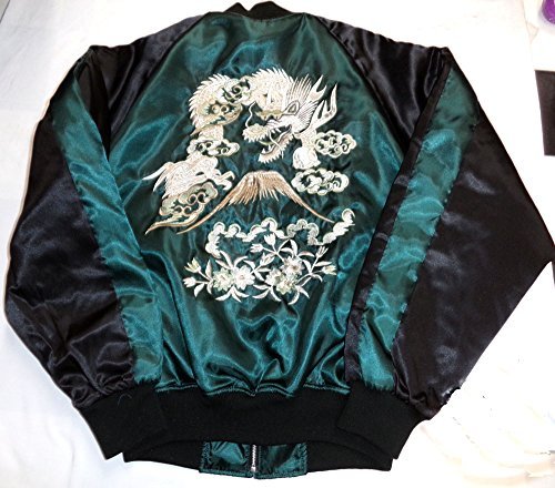 スカジャンMADE IN JAPANの繊細な刺繍!Dグリーン 富士竜 松井玲奈モデル