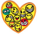 輸入ワッペン★黄色のハートにスマイルいっぱい!★SMILE IN HEART