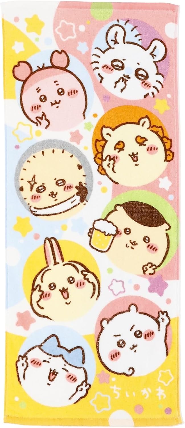 丸眞 フェイスタオル ちいかわ はちゃめちゃスター 抗菌防臭加工　ちいかわ　古本屋　ラッコ　シーサー..