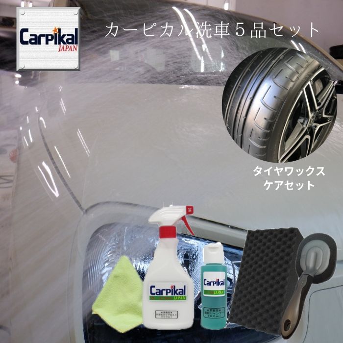 カーピカル 洗車 5品セット カーシャンプー 洗車スポンジ マイクロスーパークロス 柄付きタイヤバフ水性タイヤワックス
