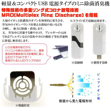 送料無料 USB型除菌消臭機白 ペット臭や車内のたばこ臭い除去する消臭機 ペット用品 便利な消臭機 使いやすい消臭機 Fa285