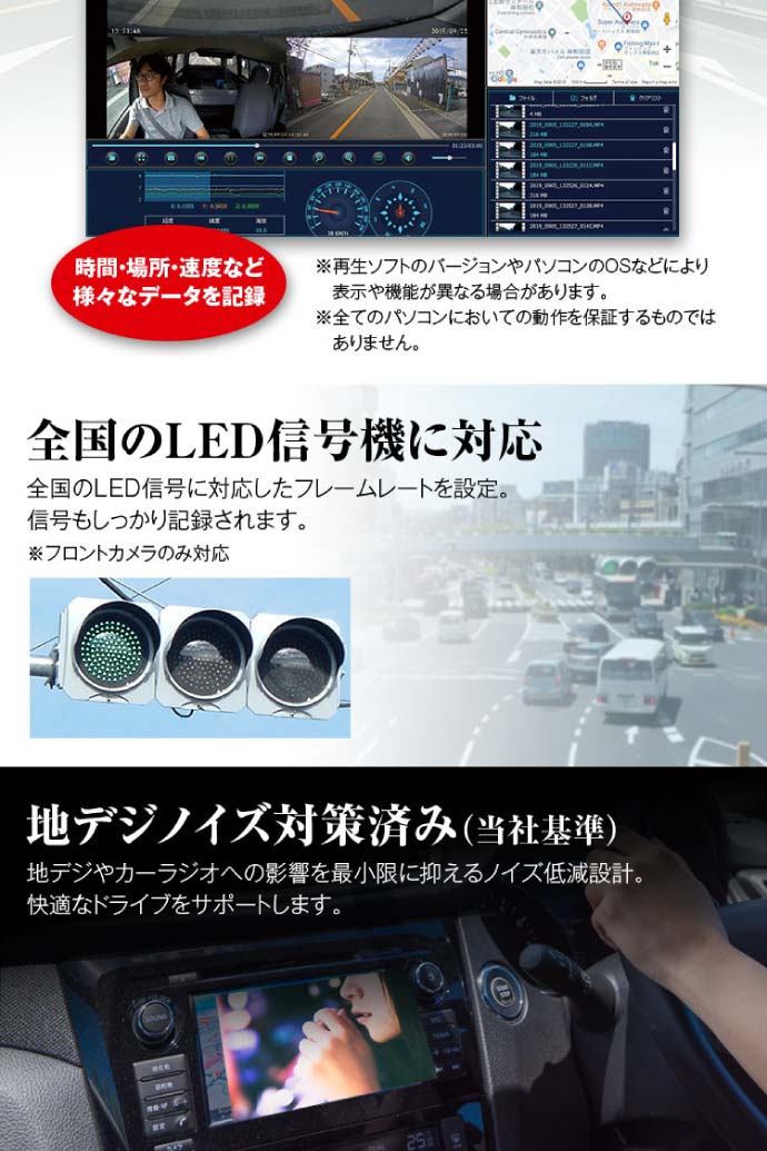 送料無料3カメラ録画ドライブレコーダー前後同時録画DVR-D022Bフロント500万画素2Kスーパーキャパシタ搭載ドラレコmax316