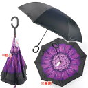 さかさ傘2 内側が花柄模様 かさ 全長約80cm 閉じた時雨にぬれる部分が内側になるため人や物を濡らさない傘 Yu053