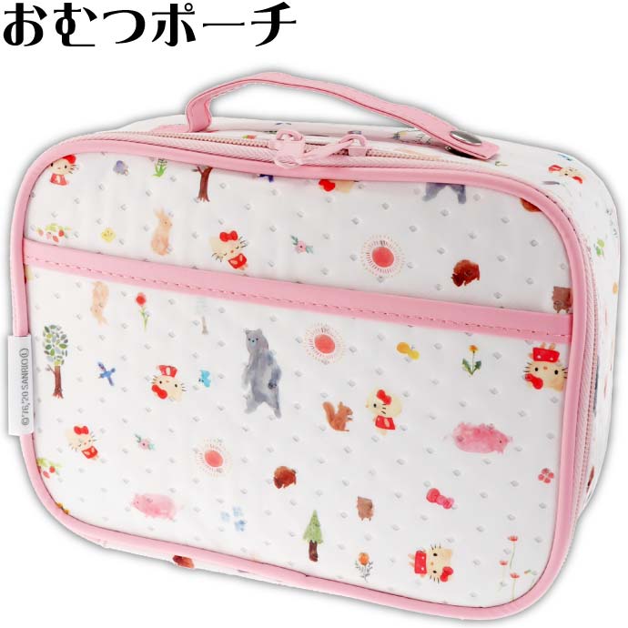 ダブルファスナー広口で出し入れしやすい 持ち手付持ち運び便利ハローキティ フォレストフレン 不織布 おむつポーチ BOMP1 キャラクターグッズ オムツ おしりふき オムツ交換に必要なものがまとめて入る Sk1522