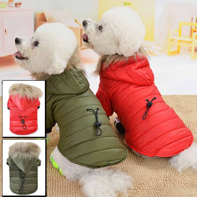 犬服 犬用服 秋冬ペット服 ファーフード付ジャケット XS S M 超小型犬 ダウン風ペット服のサムネイル