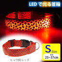 光る 首輪 充電式LED レッドヒョウ柄 S 首周25〜37cm 発光 夜間散歩 犬 ペット用品 事故防止 安全対策 LED Rk384