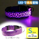 光る 首輪 充電式LED パープルヒョウ柄 S 首周25〜37cm 発光 夜間散歩 犬 ペット用品 事故防止 安全対策 LED Rk388
