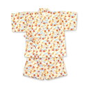 『可愛いうちわプレゼント♪』日本製【宮本】レトロ小紋子供甚平 甚平スーツ 金平糖(橙色)80cm/90cm/100cm【2025Apr】