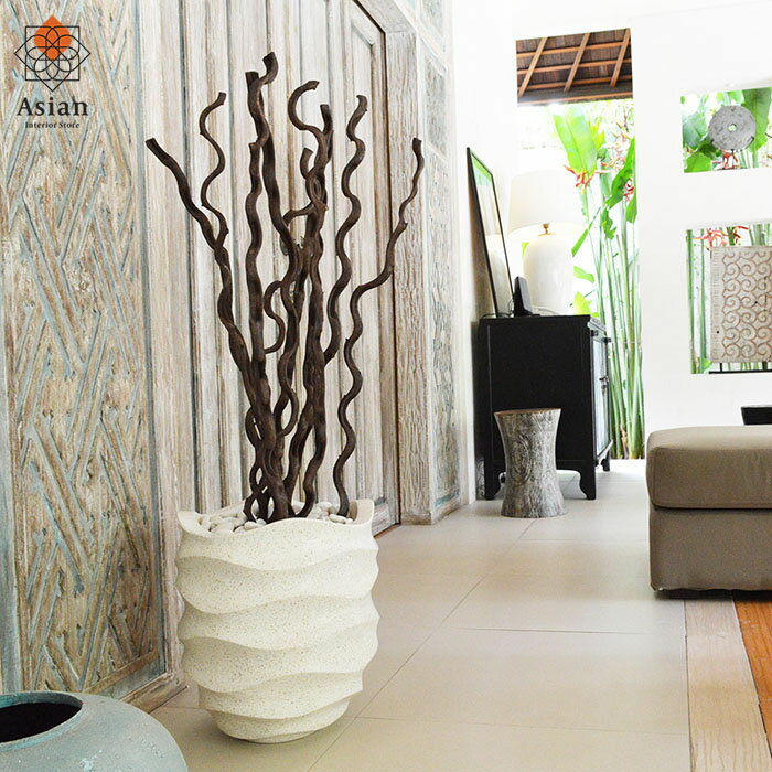 フラワーベース 枝物 3点セット (ホワイト40cm D) 【 プランター 鉢 植木鉢 おしゃれ 大型 大きい アジアン バリ 花瓶 花器 造花 インテリア 木 枝 木の枝 オブジェ アートプランツ 玄関 和モダン 枝もの ドライフラワー フラワーベース 大理石 】