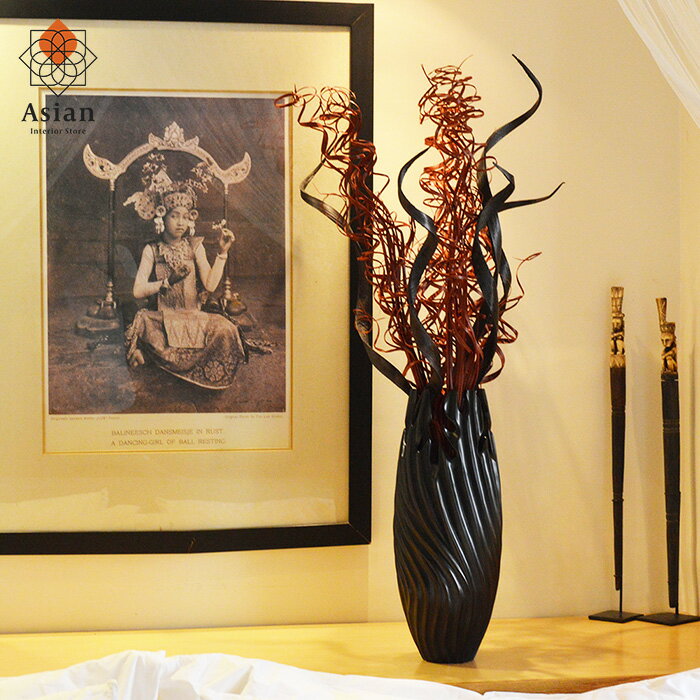 モダンなチークのフラワーベース 40cm 黒 3点セットA 【 アジアン バリ 雑貨 造花 インテリア おしゃれ 枝もの 木の枝 アートプランツ 枝 木 ドライフラワー フェイクグリーン 枝物 花瓶 木製 花器 ブラック 大きい オブジェ 玄関 和モダン 和室 】