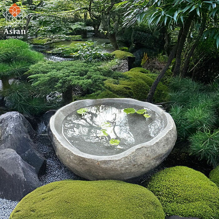 リバーストーンの手水鉢（つくばい）（グレー系） 【 花器 花瓶 プランター 石 バリ アジアン 雑貨 インテリア 水鉢 メダカ鉢 河石 庭 水盆 フラワーボウル 睡蓮鉢 ガーデニング エクステリア用品 モダン リゾート ホテル バリ島 南国 おしゃれ 天然石 】のサムネイル