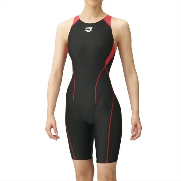 [arena]アリーナジュニアトレーニング水着ジュニアハーフスパッツ（着やストラップ）(ARN-2050WJ)(BKRD)ブラックxレッドxレッド