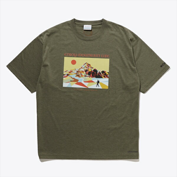 コロンビアメンズ ウェアエンジョイマウンテンライフショートスリーブTシャツ(PM3892)(397)Stone Green Heather, Mountain Graphic