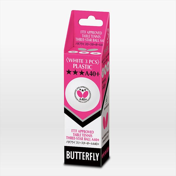 [Butterfly]バタフライ40mm卓球ボールA40+ 3スターボール 3球入り(95770)(270)ホワイト