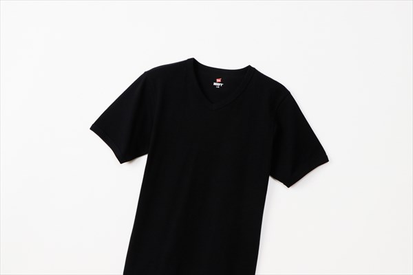 [HANES]ヘインズビーフィー リブVネックTシャツ(HM1-T102)(090)ブラック