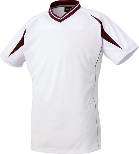 [ZETT]ゼットVネックベースボールシャツ(BOT761)(1168)ホワイト/エンジ
