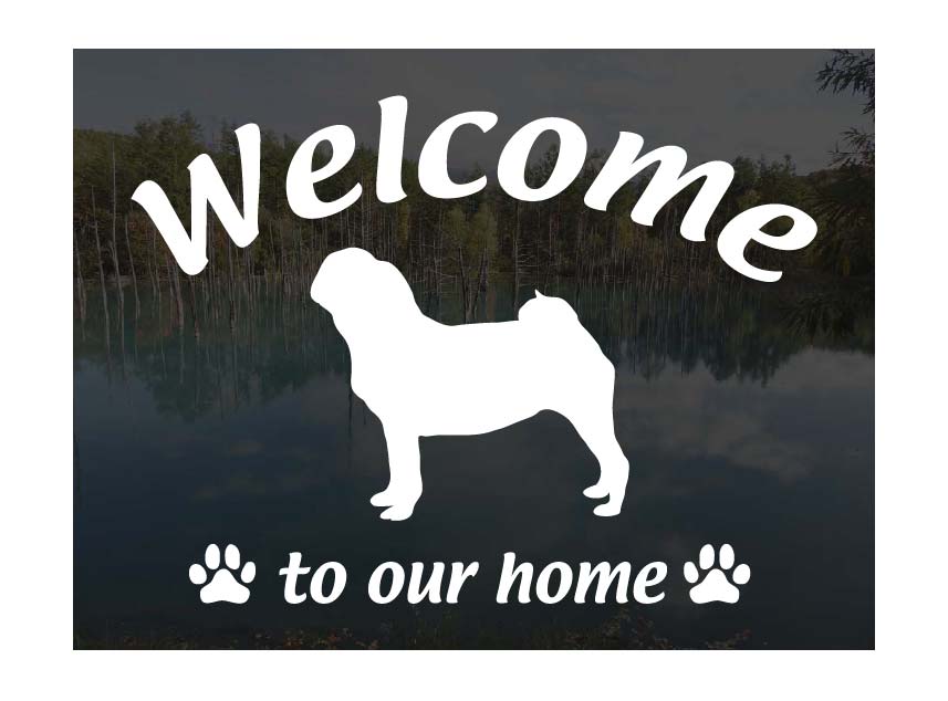 パグWelcome ステッカー屋外用 ウェルカム いらっしゃいませ犬 ステッカー シール 玄関ドアガラス等に 切文字 転写ステッカー