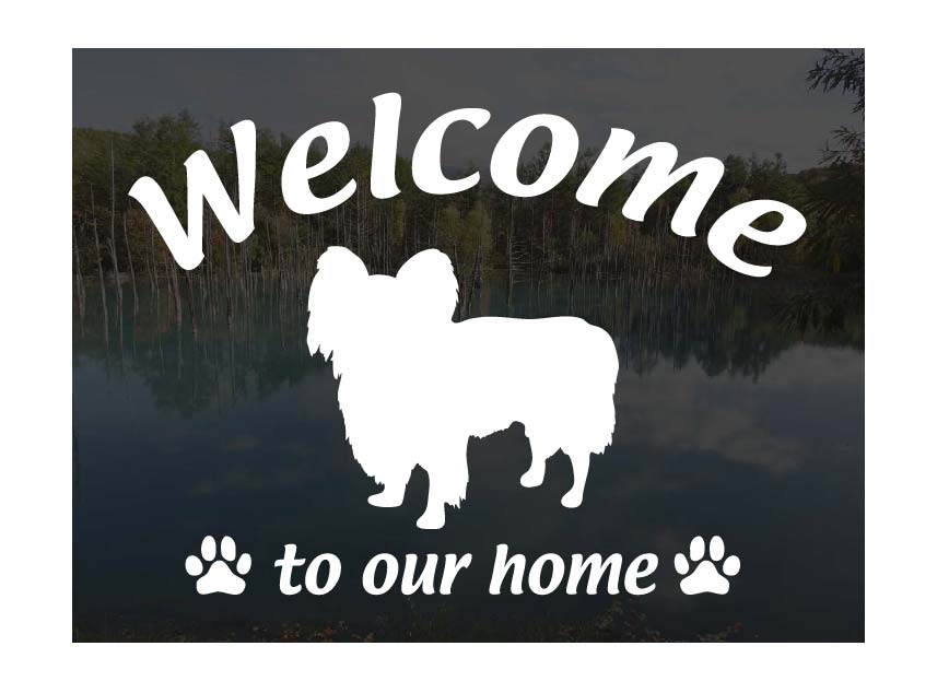 パピヨンWelcome ステッカー屋外用 ウェルカム いらっしゃいませ犬 ステッカー シール 玄関ドアガラス..