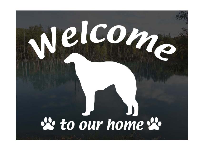 ボルゾイWelcome ステッカー屋外用 ウェルカム いらっしゃいませ犬 ステッカー シール 玄関ドアガラス..